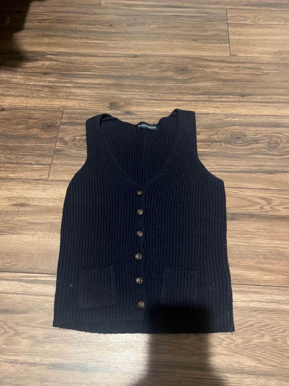 Brandy Melville Black Ribbed Button-Front Knit Vest